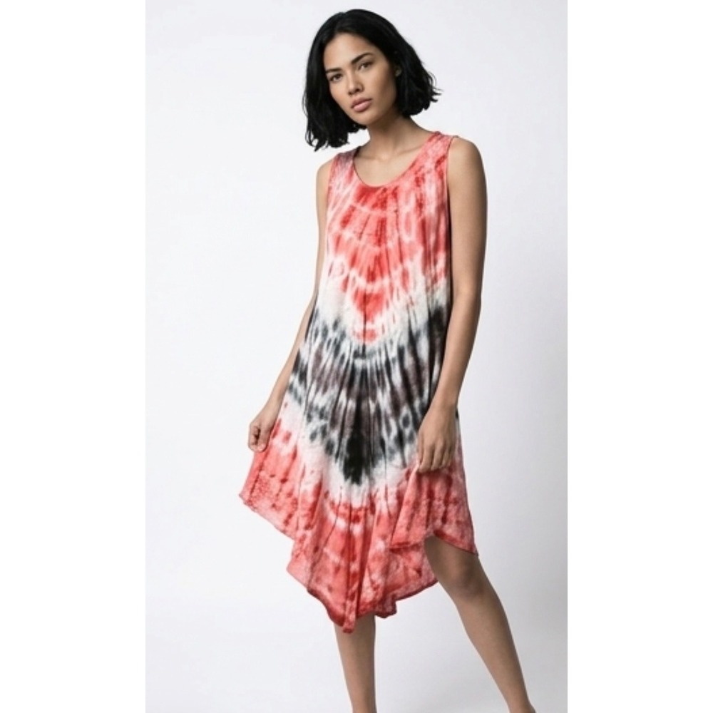 Exist Tie Dye Dress Womens One Size Red Black Excellent Rhinestone Sharkbite Hem